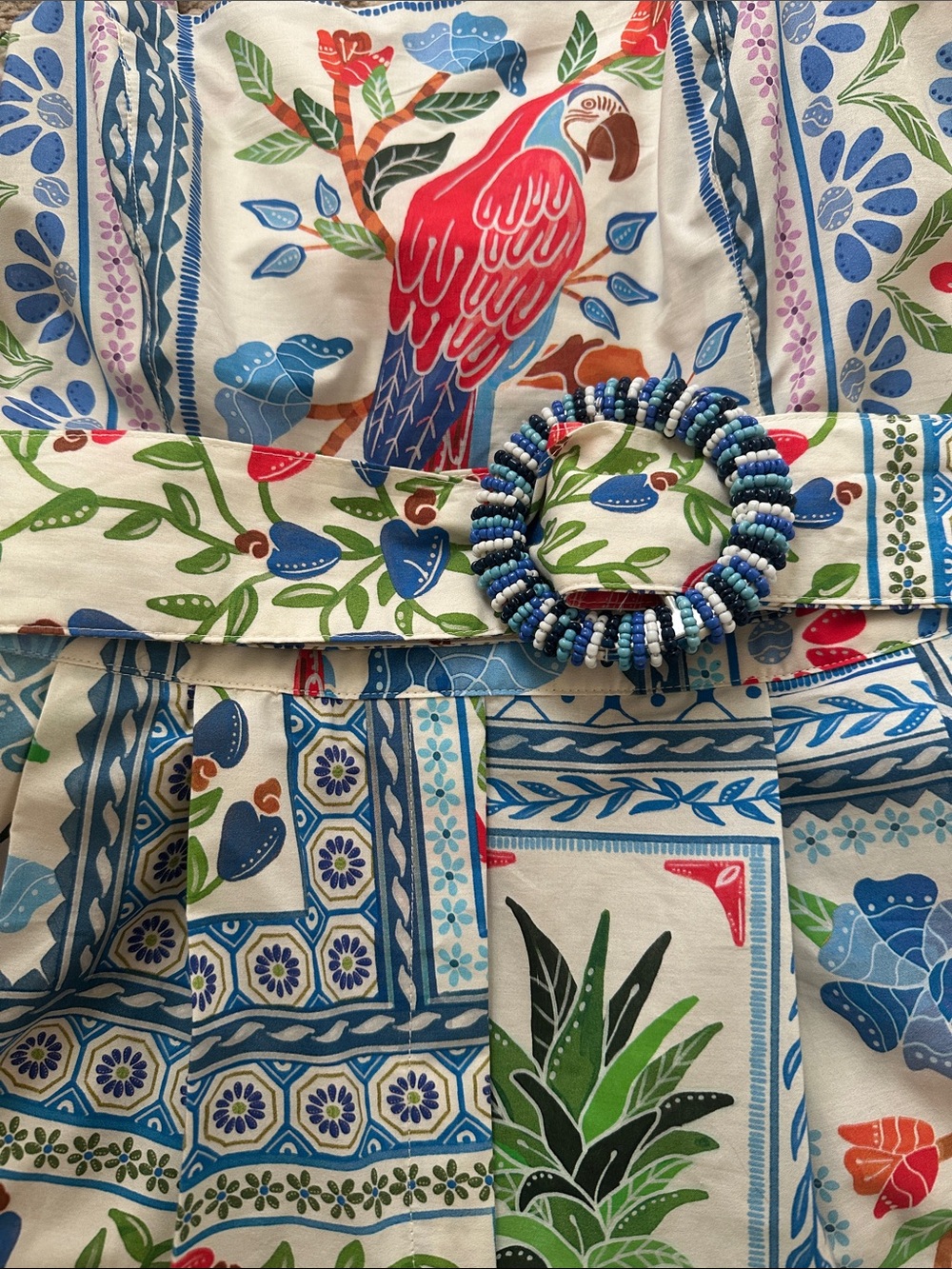 Farm Rio Romper Size Small Tropical Tile with Beaded Buckle! - Picture 3 of 11